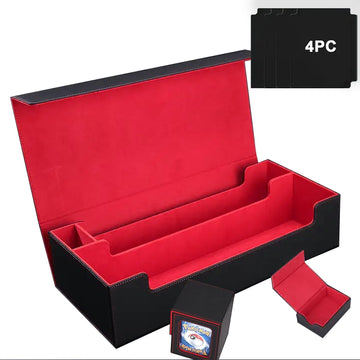 Scimi Mtg Card Storage Box Tcg Deck Case Holds Fits 5 Windows Decks Card Box Or 1800+ Sleeved Cards For Mtg, Yugioh, Uno, Tcg, Trading Cards With Mat Case And Strong Magnet Closure (Black & Red)