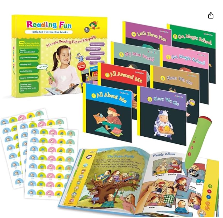 Ophaya Learn To Read 8 Start Books Educational Toys For Kids Ages 3 4 5 6 7, Interactive Reading Book And 16Gb Pen Set For Early