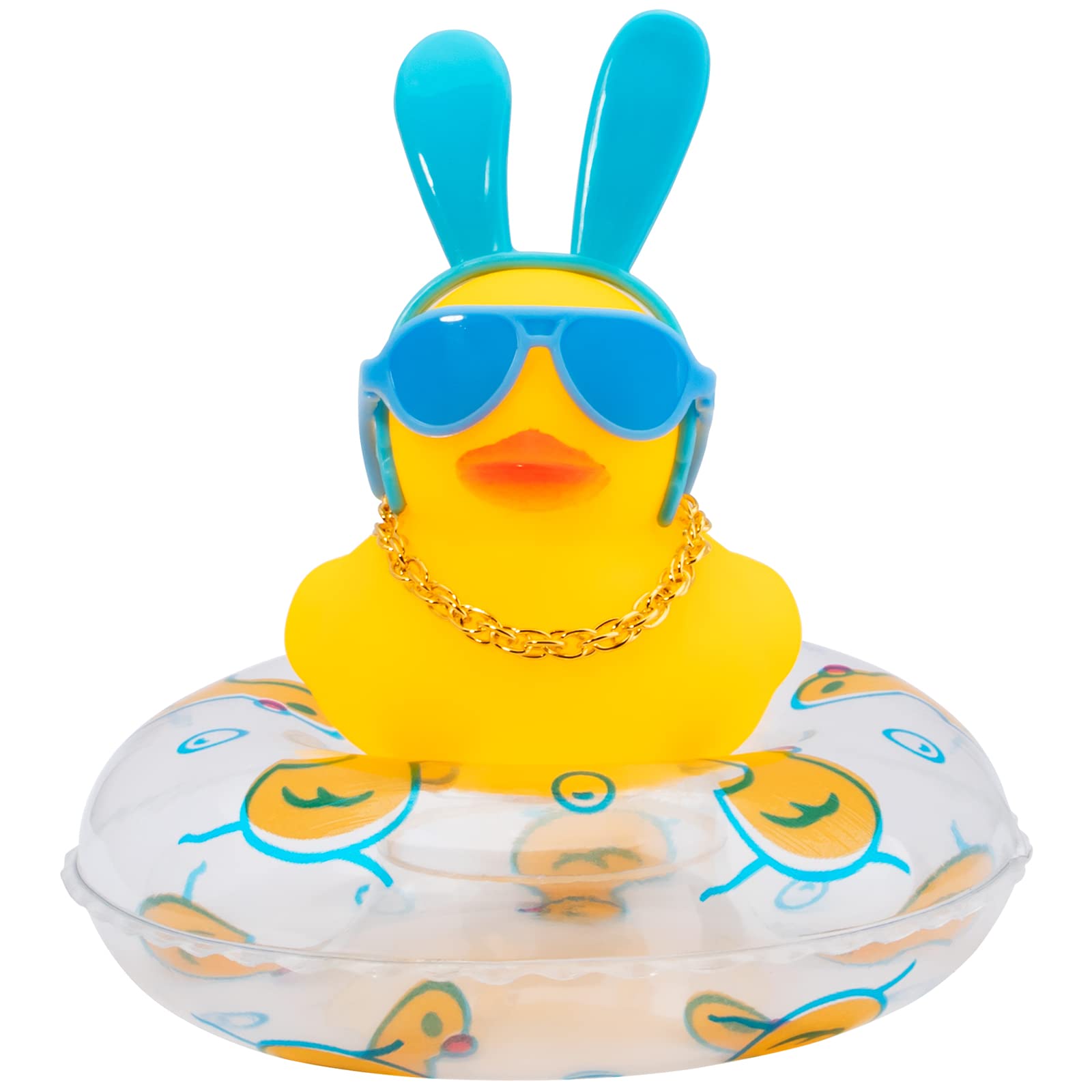 wonuu Car Duck Rubber Duck Car Ornaments Duck Car Dashboard Decorations with Cute Headband Swim Ring Necklace Sunglasses  B-Blue Long Rabbit Ear Headband