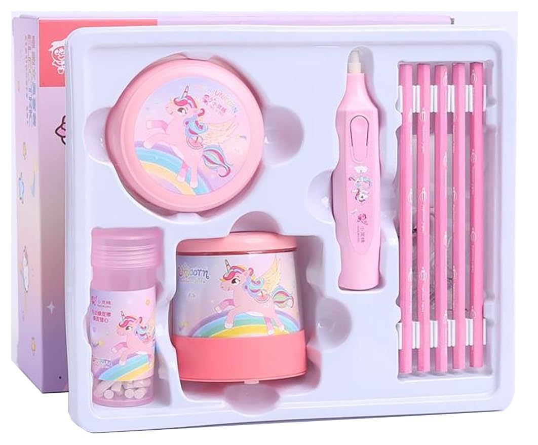 Bluebell Electric Stationery SetKawaii Stationery Set, Automatic Sharpener For Kids, Stationary Items, Pencil Eraser Set, Schoo