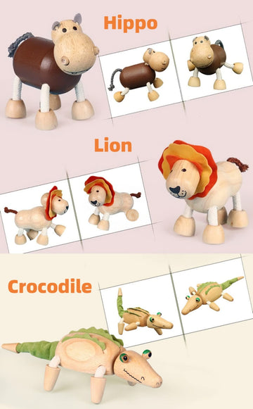 14 Pack Bendable Wooden Animal Figurines Toys, Smooth Natural Wood Zoo Farm Jungle Safari Animals Figures Toys, Preschool Learning & Education Toys For Toddlers Kids