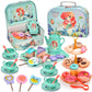 Motiloo 44Pcs Mermaid Tea Party Set For Little Girls, Pretend Plastic Teapot Set With Metal Carrying Case - Princess Tea Time To