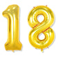 Flyloons 18 number Golden Foil Balloon 16 inch Size Birthday Decoration Items Pack of 2 | 18th Year Balloons | Eighteen