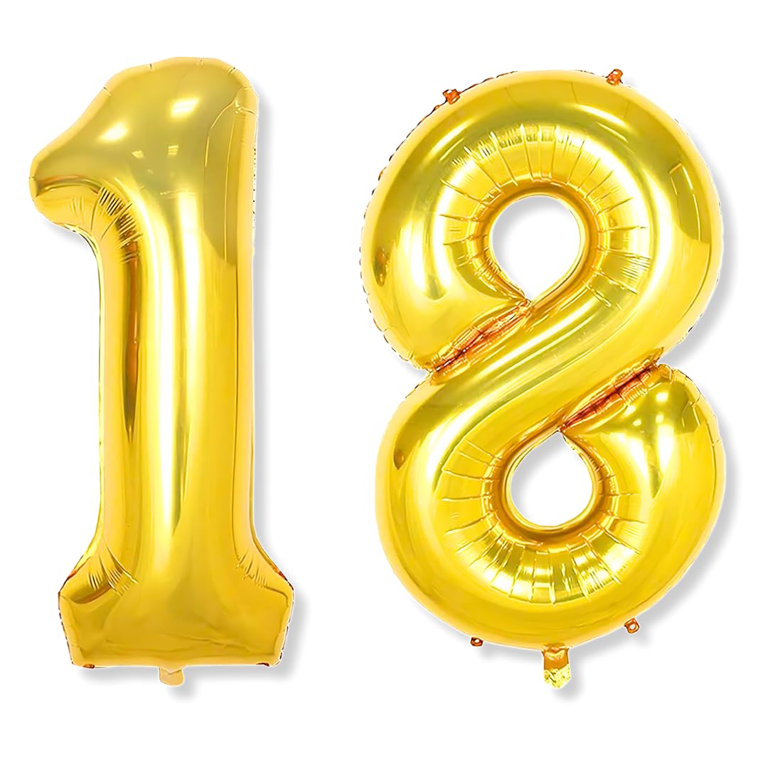 Flyloons 18 number Golden Foil Balloon 16 inch Size Birthday Decoration Items Pack of 2 | 18th Year Balloons | Eighteen