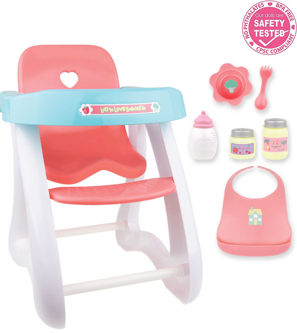 Jc Toys - For Keeps Playtime! | Baby Doll High Chair | Fits Dolls Up To 17'' | Sturdy High Chair And Play Accessories | Ages 2+,