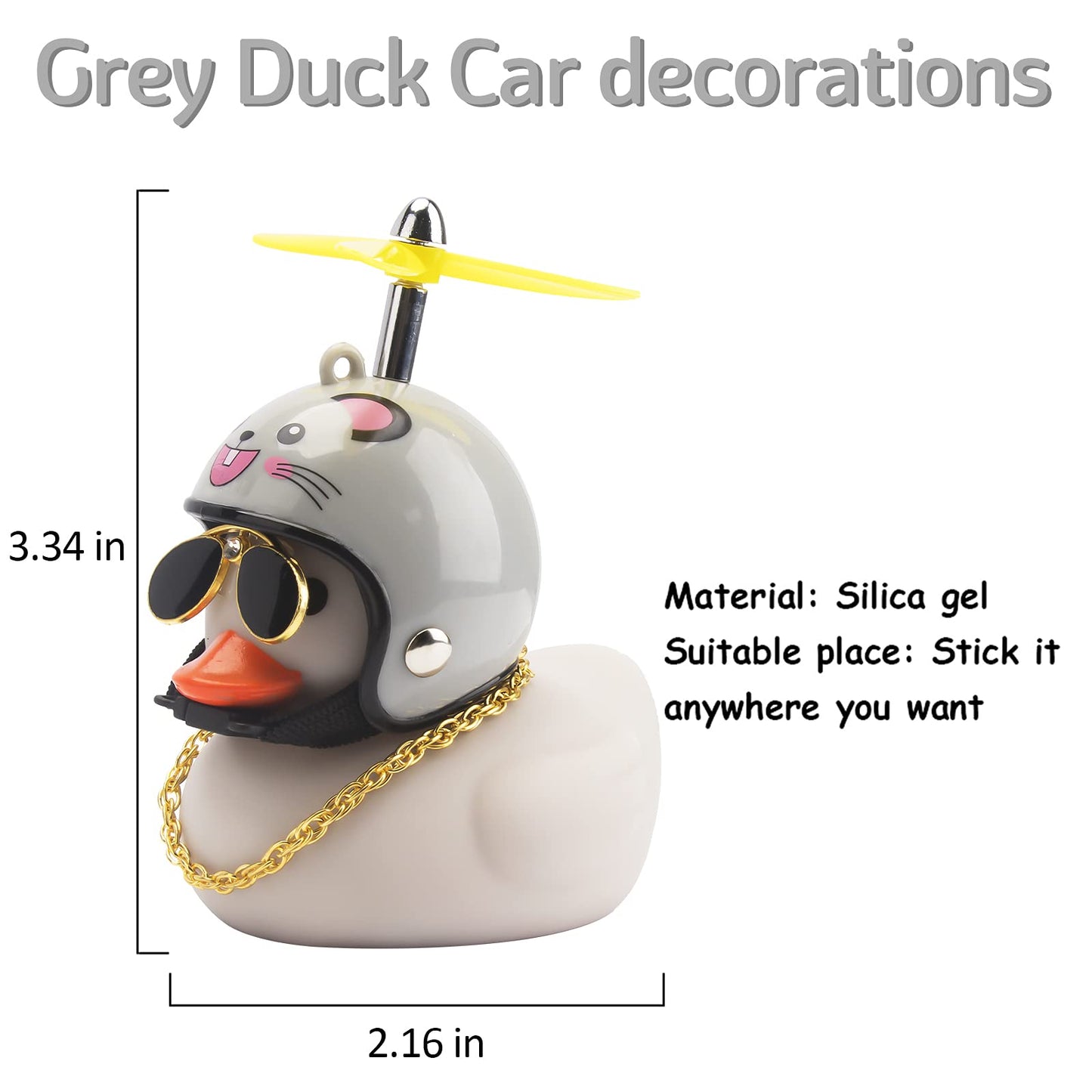 Wonuu Rubber Duck Toy Car Decoration Ornaments Dashboard Decorations Cool Glasses Duck With Propeller Helmet (Grey-Mouse)