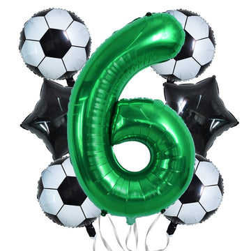 Toniful 32 Inch Soccer Balloons Set 6St Birthday Decoration Green Number 6 Foil Soccer Balloon Black Star Balloons For Children'