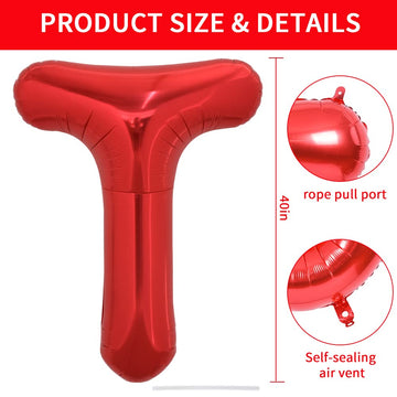 Toniful 40 Inch Large Bright Red Letter Balloons A-Z, Giant Jumbo Helium Foil Mylar Big Letter T Balloons For Birthday Party Ann
