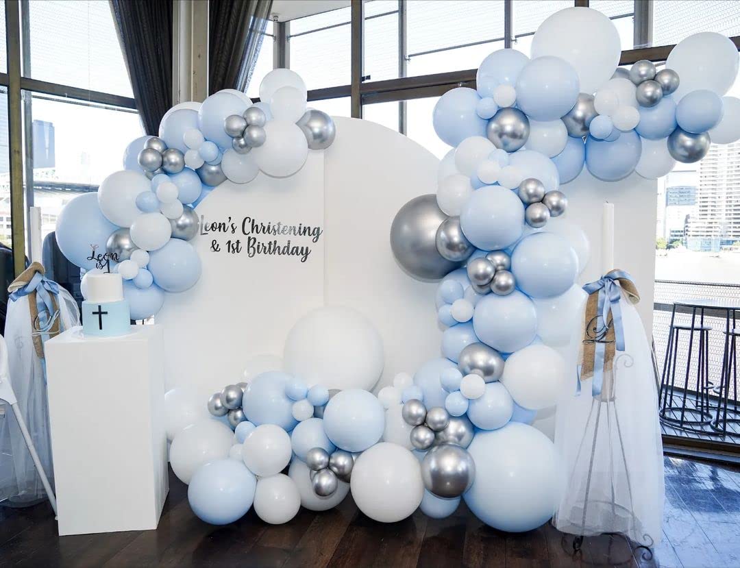 140Pcs Pastel Blue Balloons Baby Blue Balloon Garland Arch Kit 5/10/12/18 Inch Latex Light Blue Balloons Different Sizes As Gend