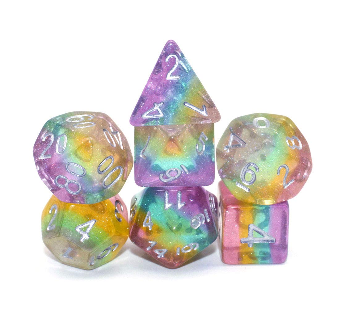 Dice DND Dice Set Glitter Rainbow Dice Fit Dungeons and Dragons D&D RPG Role Playing Game Pathfinder MTG Table Game Transparent