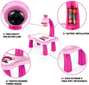 2Pcs/Set Drawing Projector For Kids With Flashlight Slide Projector, Projector Drawing Table For Kids Tracing With Light Music Sketcher Desk For Early Art Learning Games Gifts (Pink)