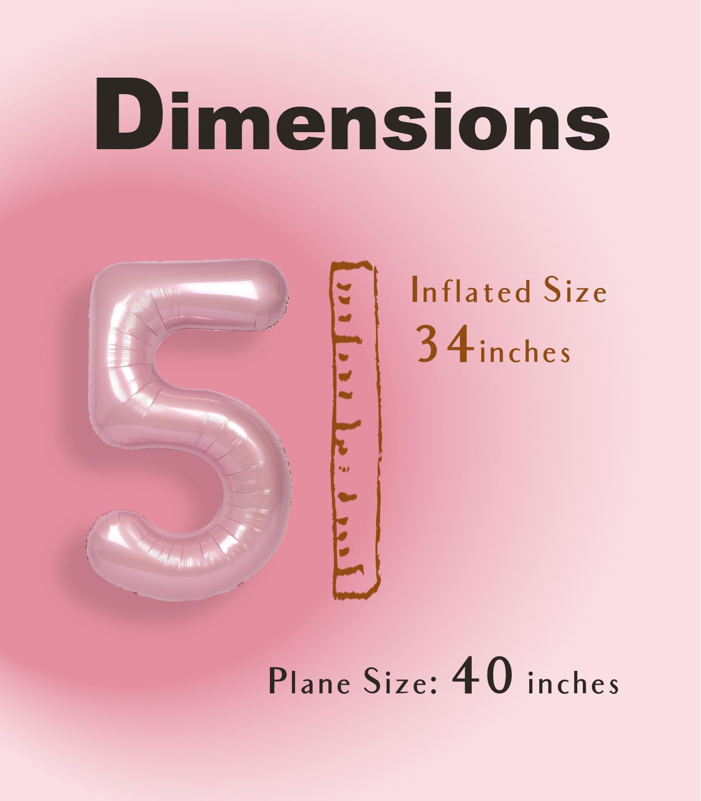 Suwen 40 Inch Pink Large 5 Number Balloons Big Foil Helium Number Balloons 0-9 Jumbo Happy 5Th Mylar Birthday Party Decorations