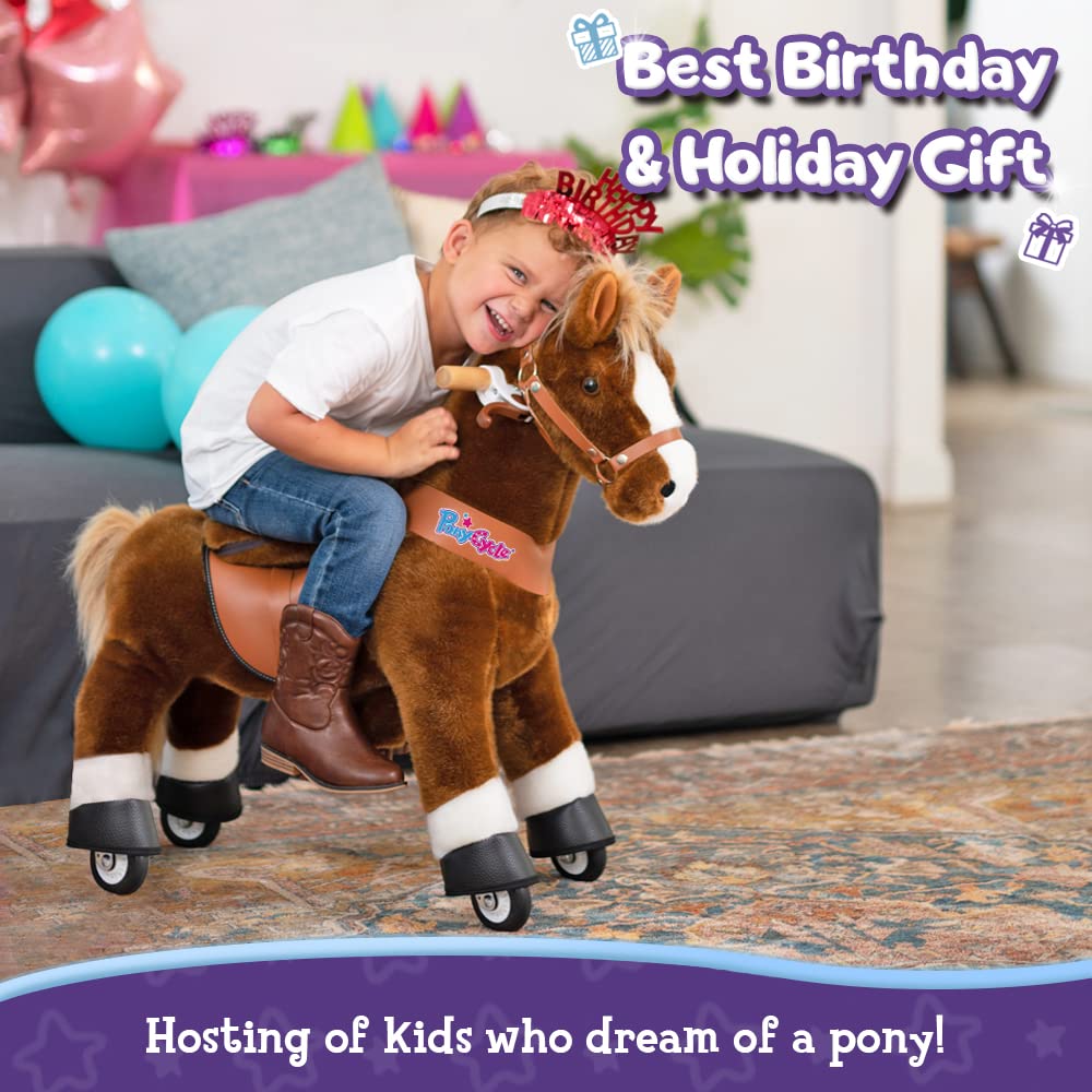 PonyCycle Riding Horse Toy with Brake, Sound & Pedal Pad Classic Model U Mechanical Pony Brown Giddy up Pony Plush Walking Anima
