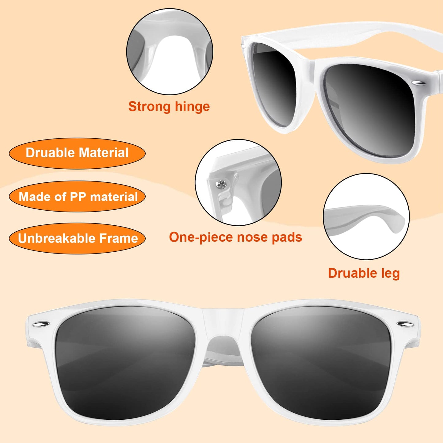 Fepito 24 Pack Party Sunglasses Bulk For Birthday Party Favors Goody Bag Fillers For Beach Pool Party Toys For Adults, White