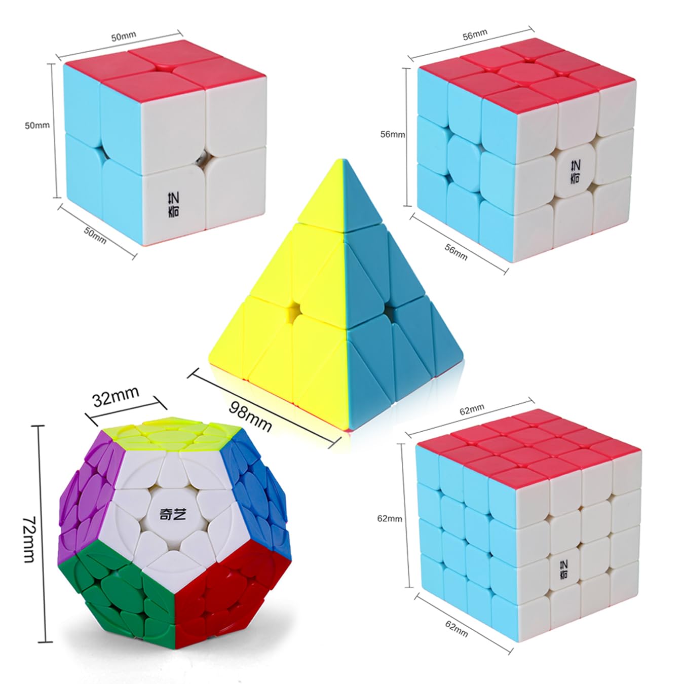 Roxenda Speed Cube Set, Speed Cube Bundle Of 2X2X2 3X3X3 4X4X4 Megaminx And Pyramid Cube Smoothly Magic Cube Collection For Kids & Adults [5 Pack] (Stickerless)