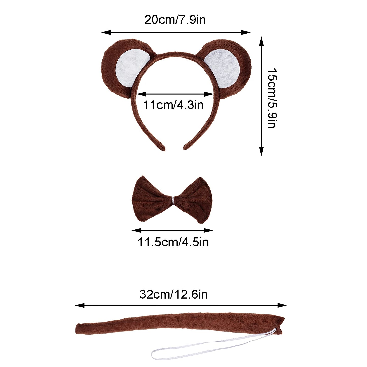 Jmkcoz Monkey Costume Tutu Set  Animal Fancy Dress Costume Kit  Monkey Ear Headband Bowtie Tail Bow Tie for Halloween Cosplay Party Decoration