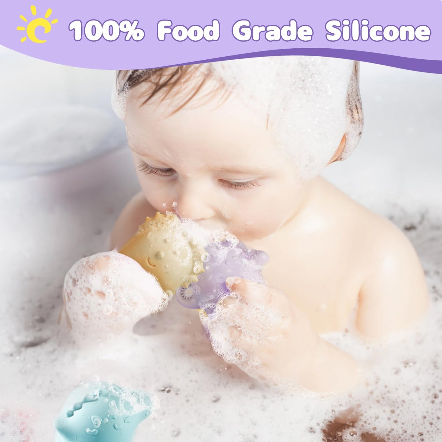 Amchsuri Baby Bath Toys For Kids Ages 1-3, 9 Pcs Mold Free Toddler Bath Toys For 2-4 Bathtub Water Toys Stackable Bath Boats And Silicone Bath Toys For Babies 6-12 Months