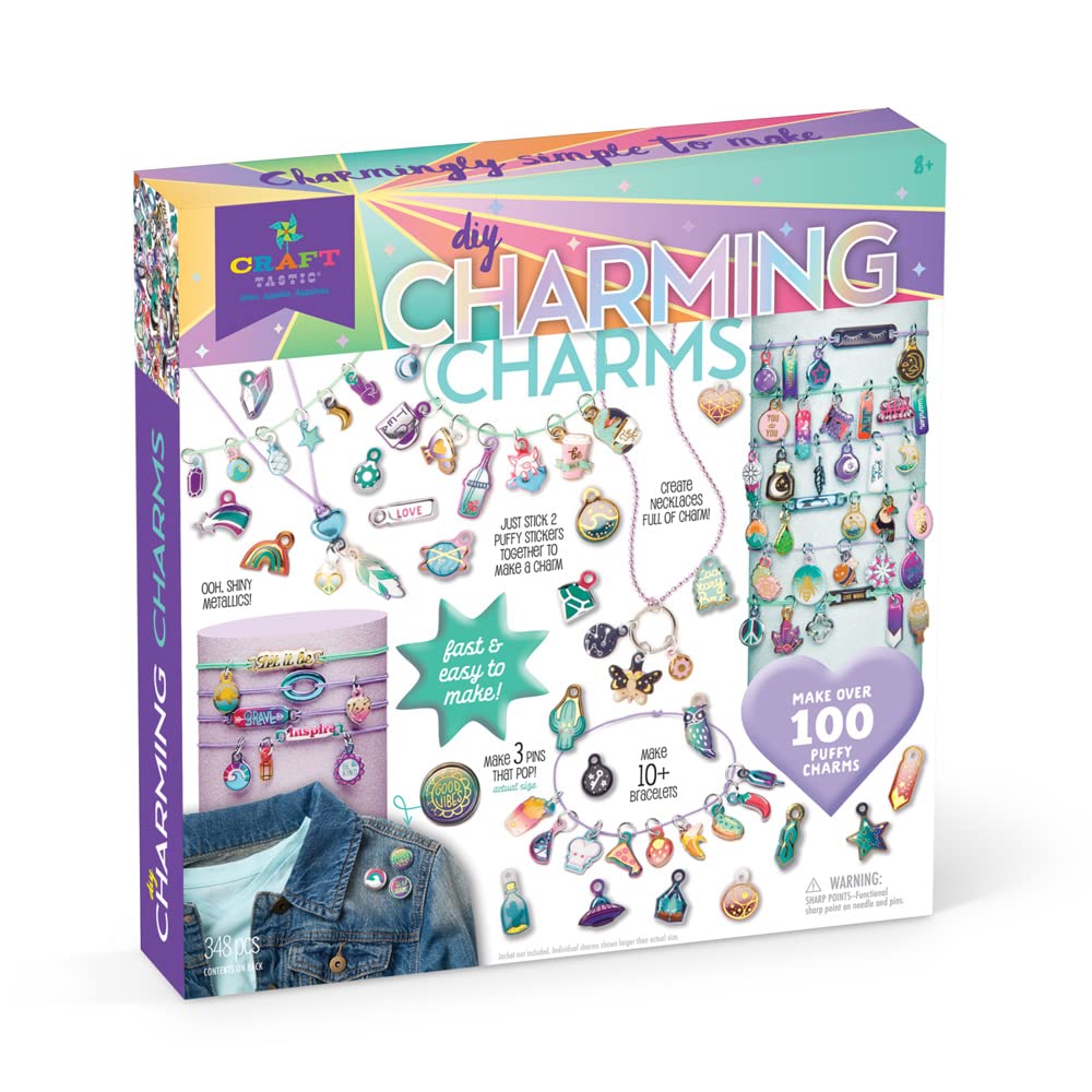 Craft-tastic - Puffy Charming Charms - Designs Pins, Necklaces, and Bracelets - Fun Creative Craft Kit for Ages 8+