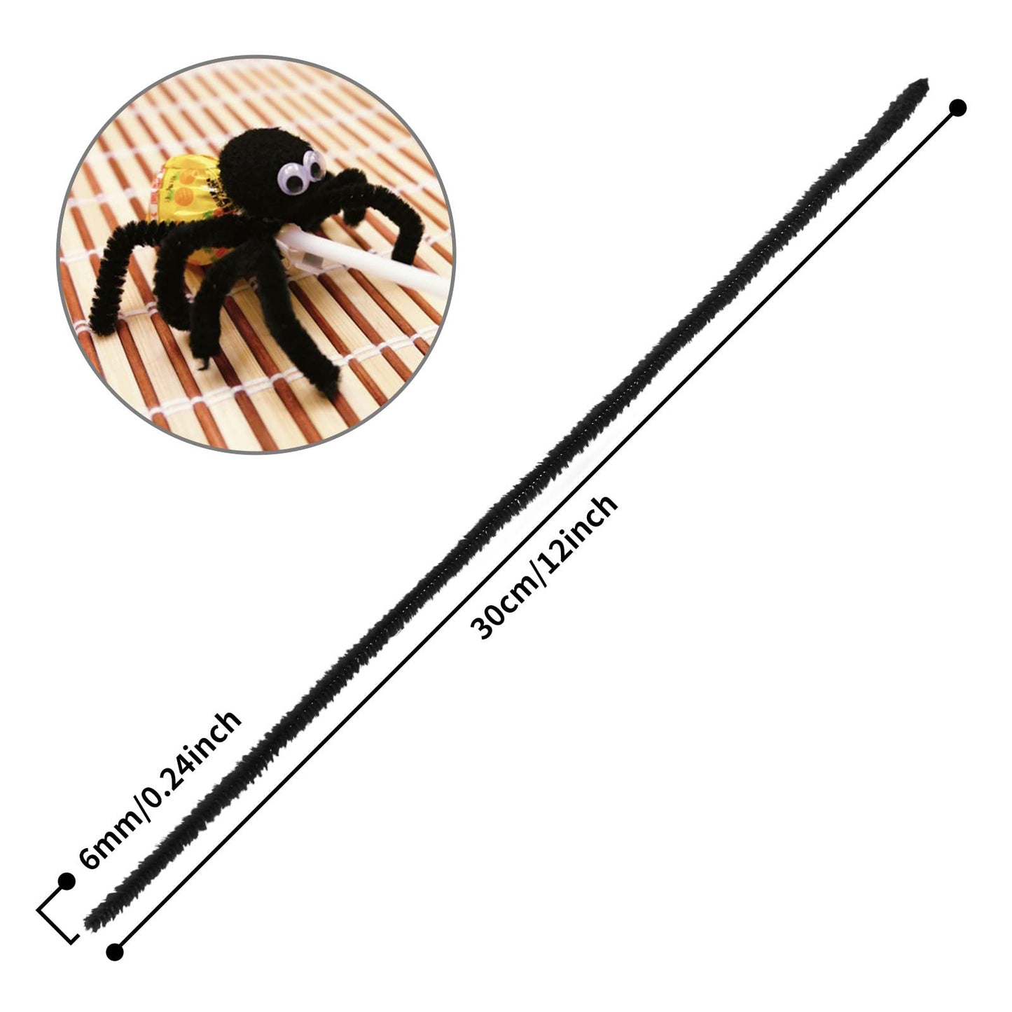 Cuttte Pipe Cleaners Craft Supplies - 300pcs Black Pipe Cleaners Chenille Stems for Craft Kids DIY Art Supplies (6 mm x 12 inch)