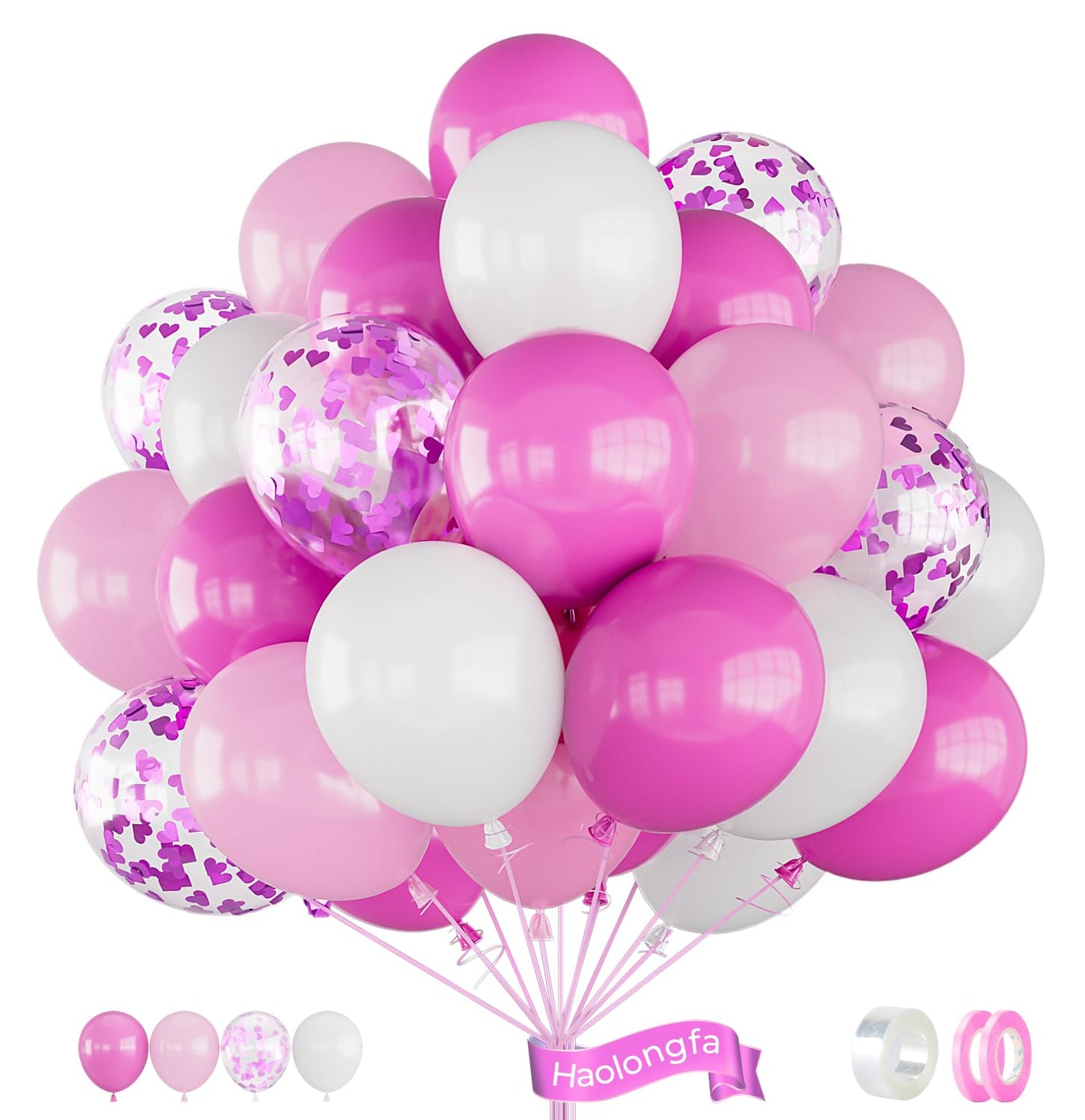 Haolongfa Pink Balloons,60Pcs Pink White Balloons Magenta Confetti White Balloon For Girls Theme Birthday Baby Shower Bridal Sho