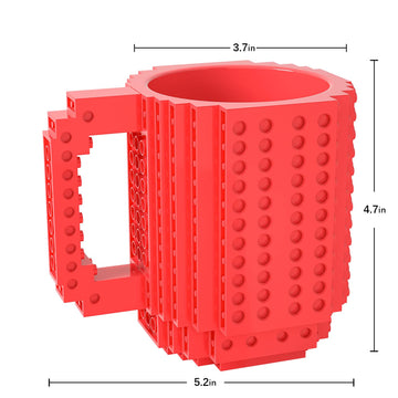 DAYMOO Build on Brick Mug, Red Plastic Coffee Mug Set for Kids & Dads, Model DY001-R, Creative DIY Gift Idea, 4 Piece Set