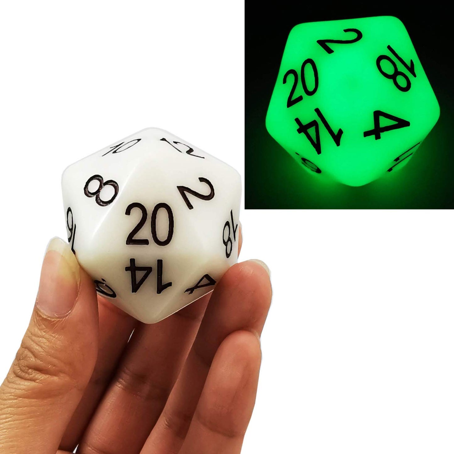 Bescon Jumbo Glowing D20 38MM, Big Size 20 Sides Dice Jade Glow in Dark, Big 20 Faces Cube 1.5 inch