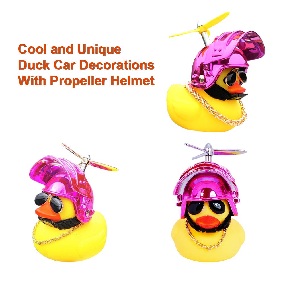 Wonuu Rubber Duck Car Decorations Cute Yellow Duck Car Dashboard Ornaments With Propeller (W-Pink)