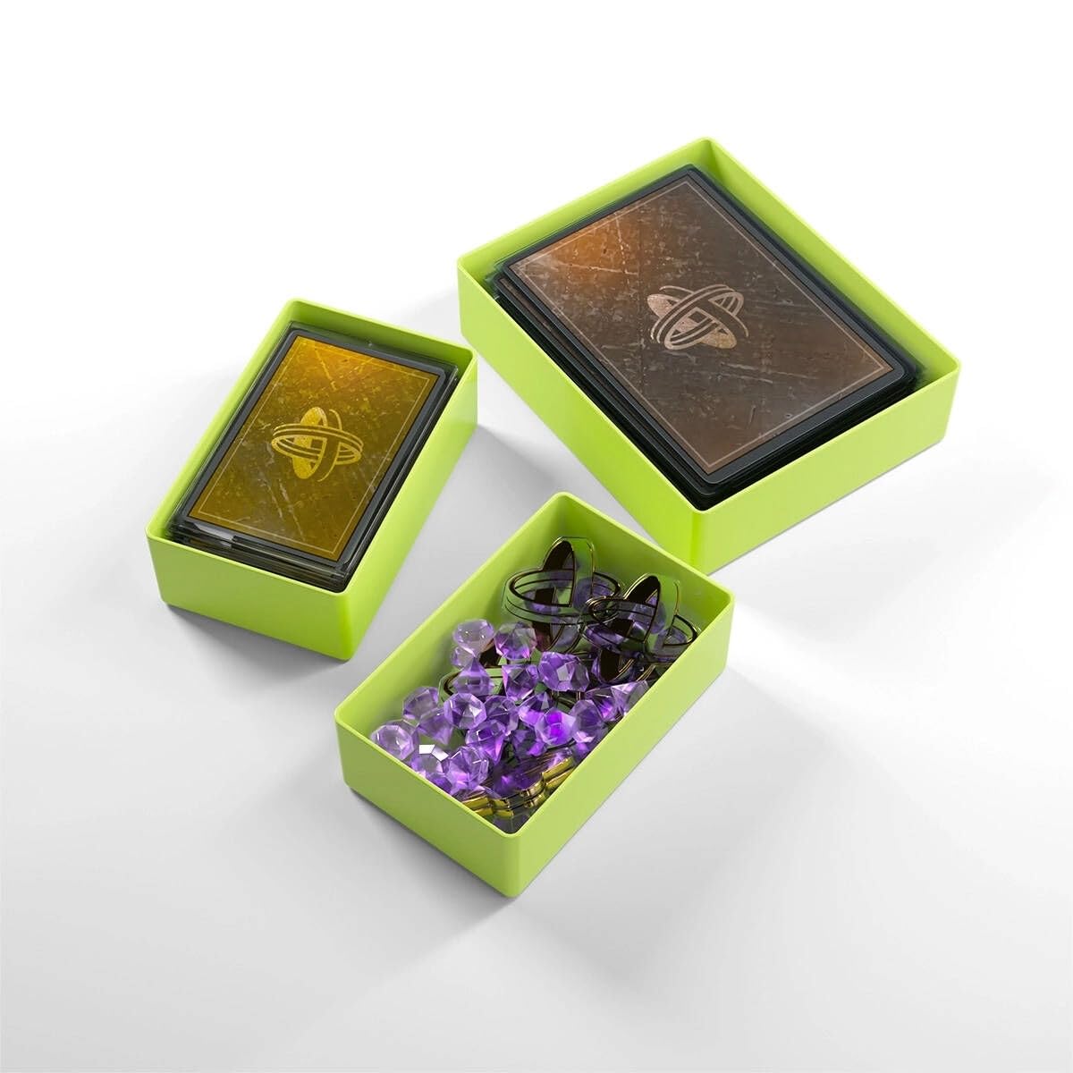 Token Silo Card Add On - 3-Piece Set Of Game Trays, Holds Game Cards, Tokens, Dials And Dice, Organize Lcg, Tcg And Board Game Accessories, Modular Design, Lime Color, Made By Gamegenic