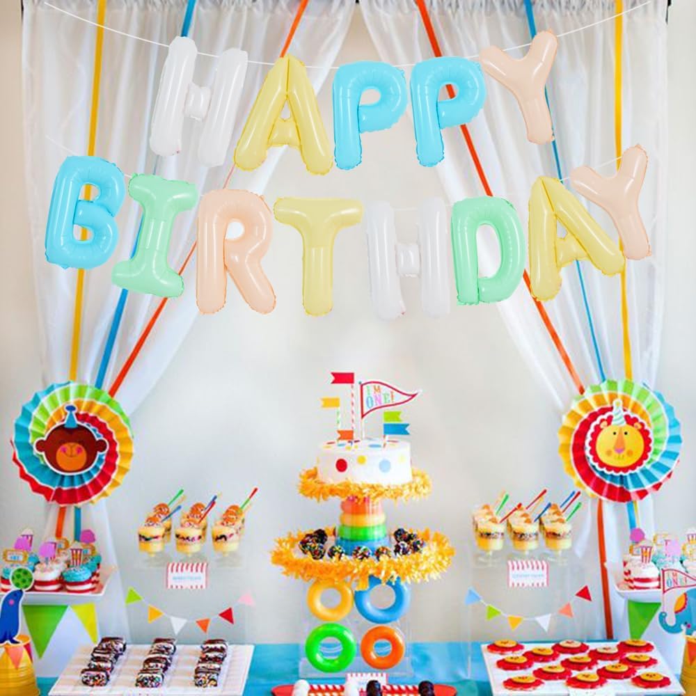 TONIFUL 16 Inch Colorful Mylar Foil Birthday Balloons Banner for Adults & Kids - Creamy Macaron Party Decorations Supplies