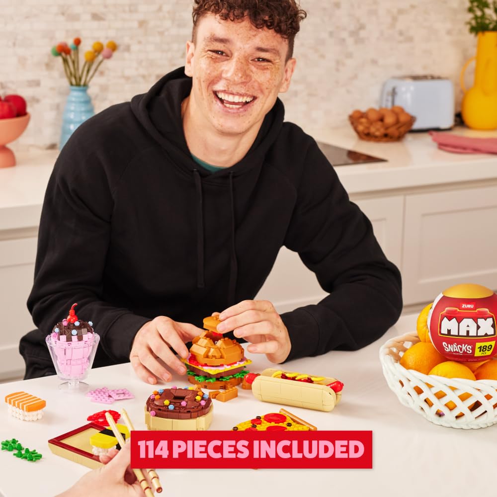 MAX enhanced Snacks Building Bricks Collection (Pizza) by ZURU. Building Bricks for Teens  mature-themeds and Collectors. Build  Collect and Display Your Collection of Delicious Snacks!