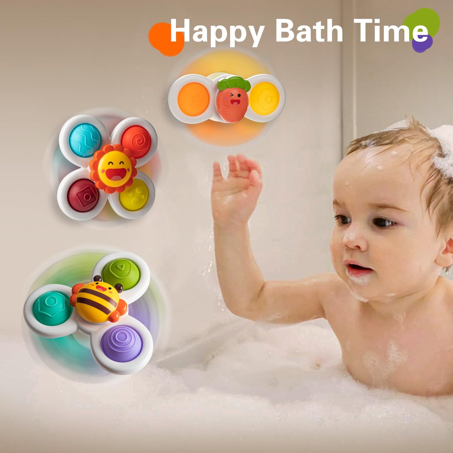 Tohibee 3Pcs Suction Cup Spinner Toys For 1 2 Year Old Boys Spinning Toys Baby Toys 12-18 Months Sensory Toys For Toddlers 1-3 Easter Basket Stuffers Gifts For 1 Year Old Girls