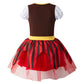 Auggle 3Pc Toddler Baby Girl Outfits Halloween Costume Stripe Skirt Kid Pirate Puff Sleeve Dress With Head Scarf (4T)