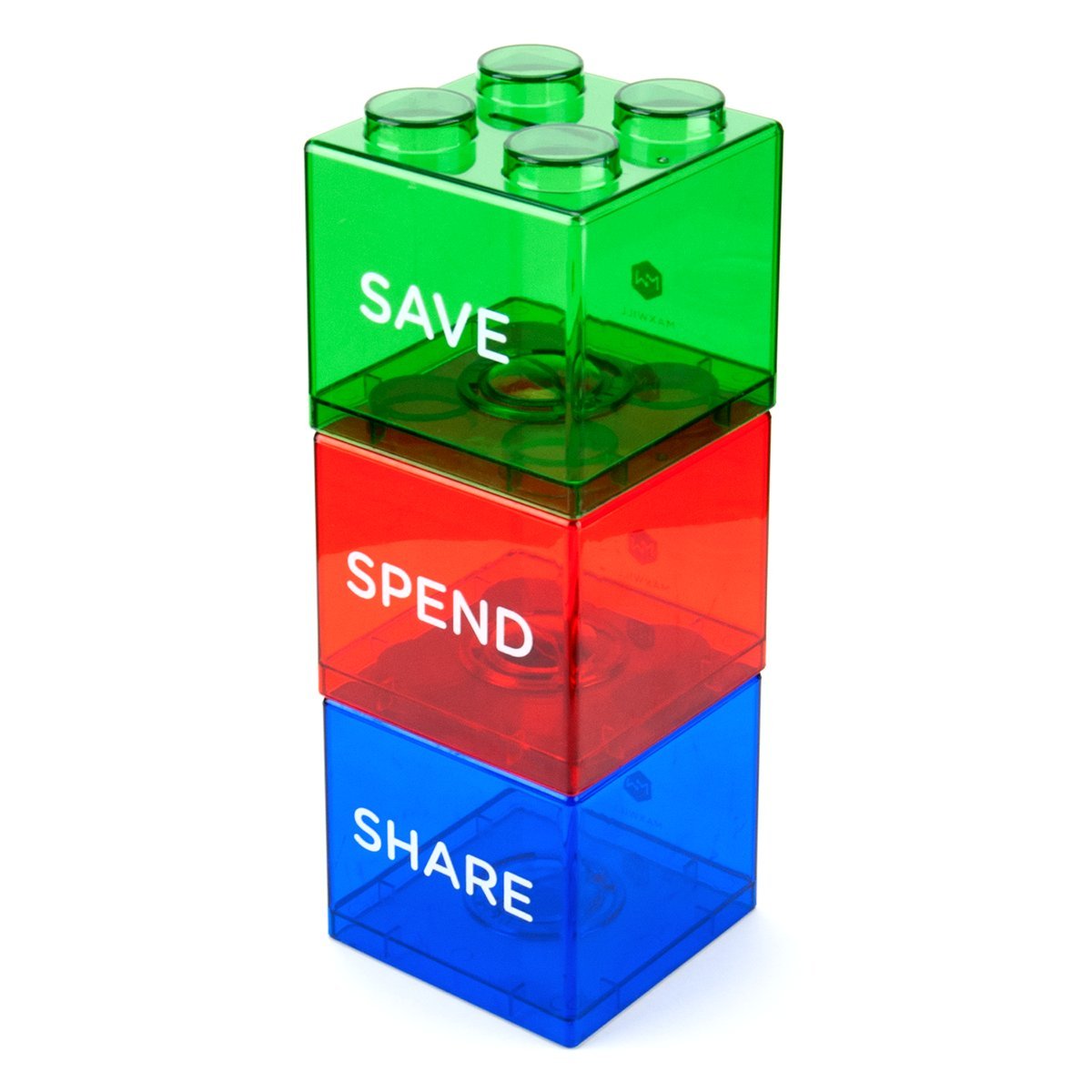 Save Spend Share Piggy Bank for Kids - Clear Transparent Plastic Coin Banks for Boys & Girls - Teach Children About Giving & Sav