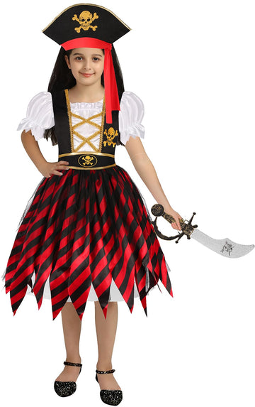 Bordazor Pirate Costume For Girls Pirate Cosplay Dress Up Set For Halloween (7-9 Years)