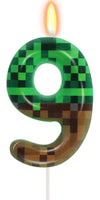 9th Pixel Miner Birthday Candles, Pixels Cake Topper for Boys Girls, TNT Themed Birthday Decorations Party Supplies (Number 9)