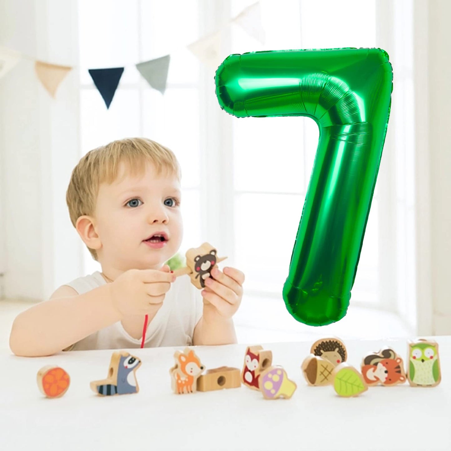 40 Inch Giant Green Number 7 Balloon, Helium Mylar Foil Number Balloons For Birthday Party, 7Th Birthday Decorations For Kids, A