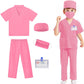 Mizzuco Doctor Costume For Kids,Toddler Nurse Scrubs Halloween Dress Up Cosplay For Boys Girls 3-12 Years (Pink, Xxxl-160Cm/10-1