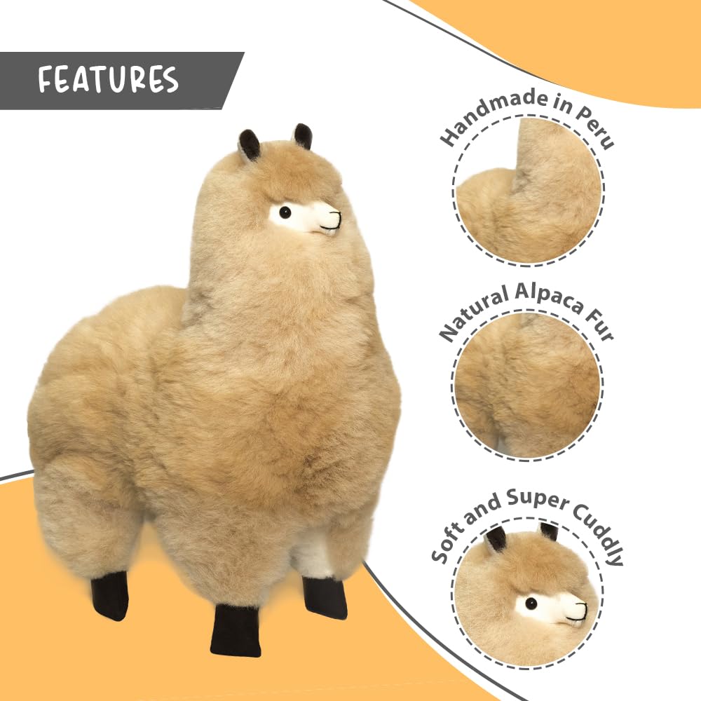 AlpacaNext Llama Stuffed Animal - 18 inch. Cute  Soft and Cuddly Alpaca Plush Toy Handcrafted on Real Alpaka Natural Fur (18 inches  Beige)