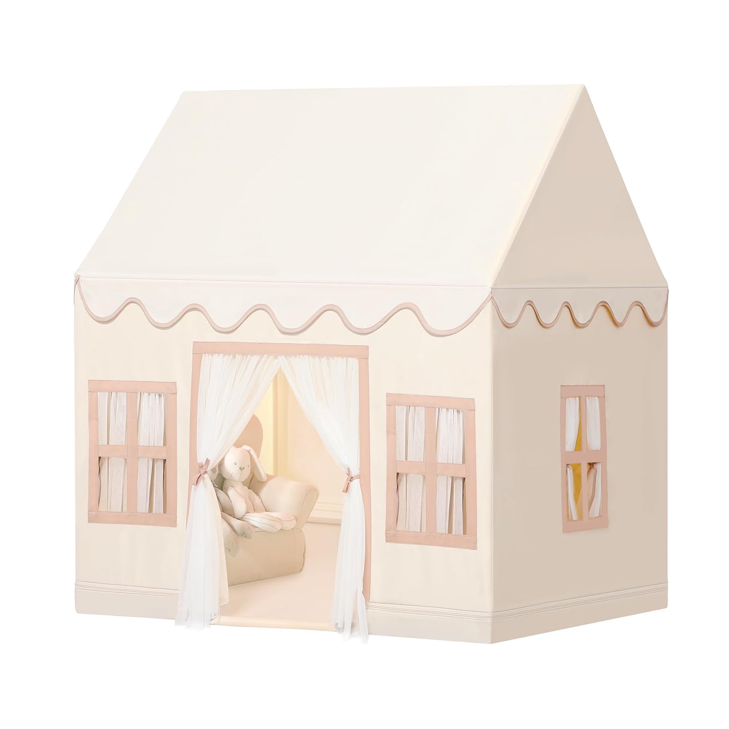 Wilwolfer Play Tent For Kids Indoor - Kids Play Tent Indoor Toddlers Play Tent Large Toddler Tent For Kids Toy House Birthday Gift For Boys & Girls Playroom Decor (Beige Playhouse With Mat)