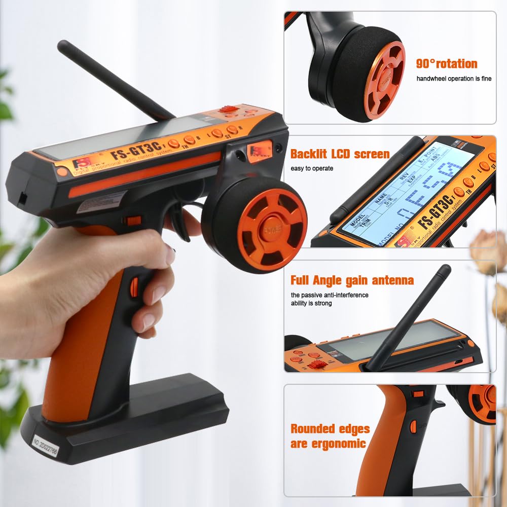 Flysky FS-GT3C RC Transmitter and Receiver FS-GR3E, 2.4GHz Radio Controller for RC Car Boat