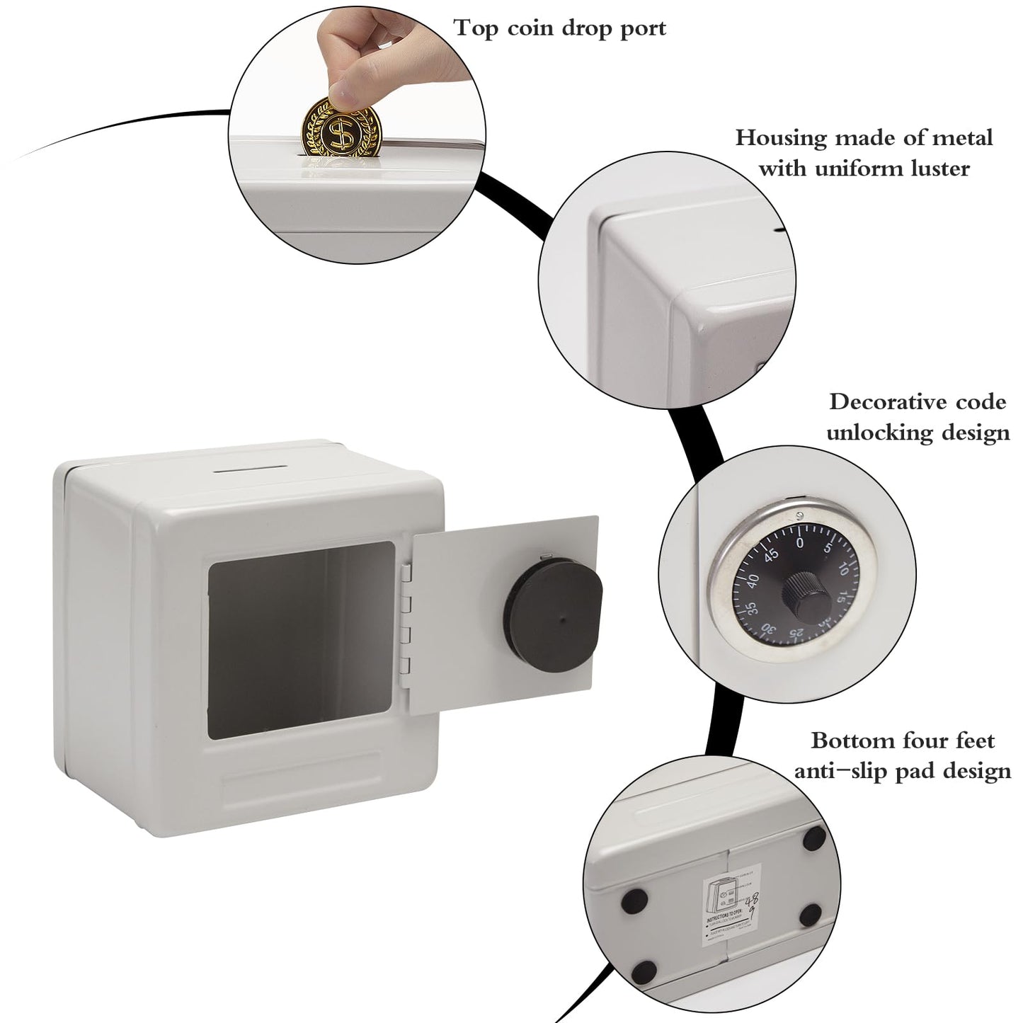 Kids' Mkid Safe Piggy Bank, Metal Safe With Key, Money Saving Box For Children, Boys Girls Best Giftoney Banks (White, Small)