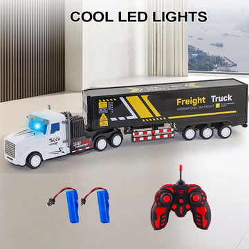Rc Semi Truck Toy For Kids - 1:32 Remote Control Carrier Van Transport Car, 17.3'' Freight Container Truck With 2 Batteries, Sem