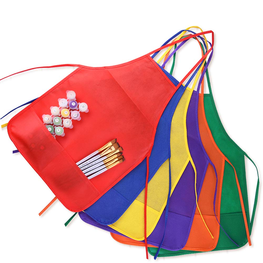 Kuuqa Kids Art Apron With Two Pockets Children Painting Smocks Bulk For Craft Home Kitchen Classroom Painting Supplies (12, 6 Colors)