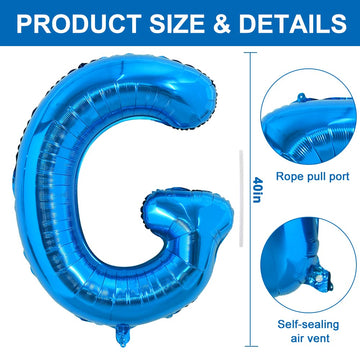 Toniful 40 Inch Large Blue Letter G Balloons Giant Alphabet Letter Balloons,Foil Mylar Big Balloons For Birthday Party Anniversa