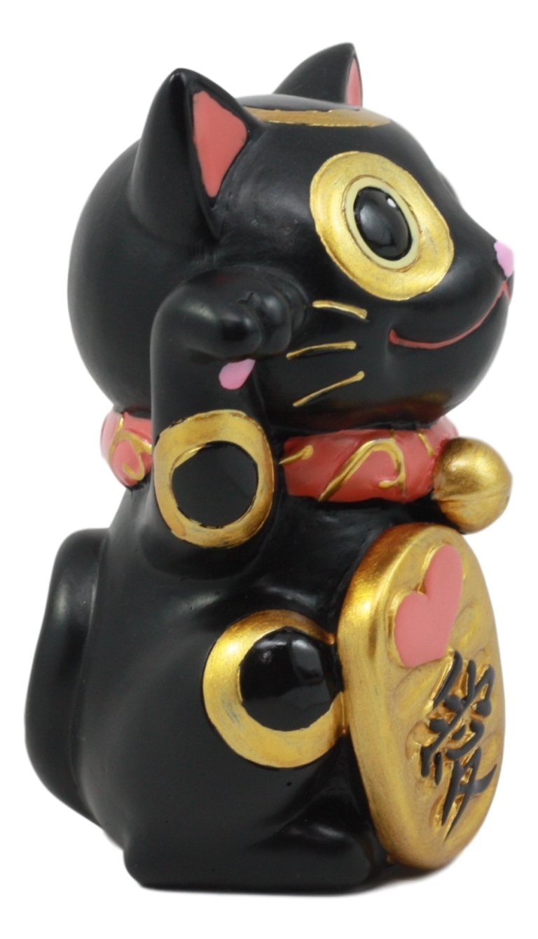 Atl Ebros Black Maneki Neko Cat Collector Figurine Japanese Lucky Cat Charm Mao Mao Black Kitten Decorative Sculpture
