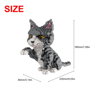 Larcele Cat Mini Building Blocks Animal Set, Diy Micro 3D Building Toy Bricks,1300 Pieces Kljm-05(Grey And White Cat)