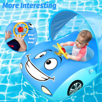 Laycol Baby Pool Float With Upf50+ Adjustable Canopy,Car Shaped Baby Swimming Float,Infant Baby Floatie,Toddler Pool Float For Baby 3-36 Months