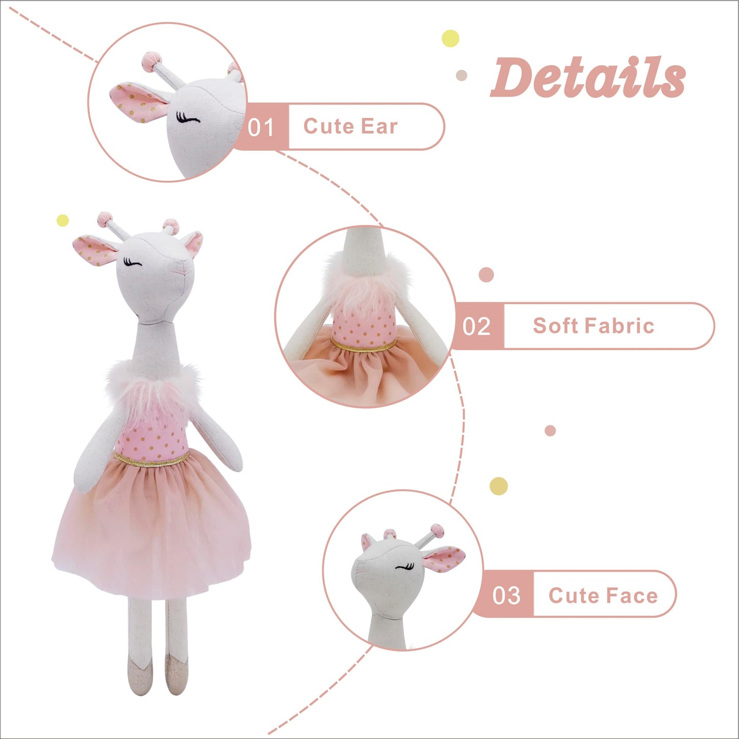Mikee Fluffie Giraffe Stuffed Animals For Girls,15.7'' Pink Deer Plushies With Lace Skirt,Cute Stuffed Animal For Girls As