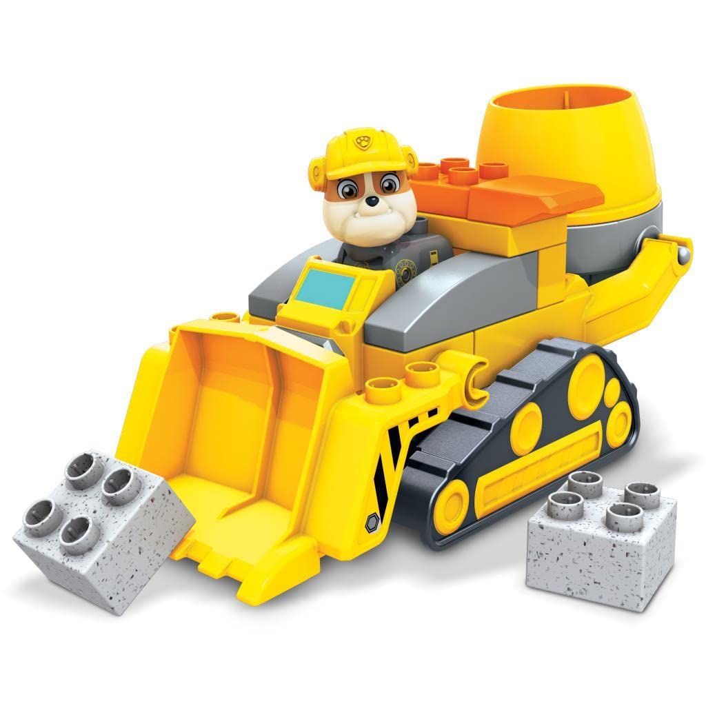 Mega Bloks Paw Patrol Toddler Building Blocks Toy Car - Rubble's City Construction Truck, 17 Pieces, Plastic, Multi, Model GYW91
