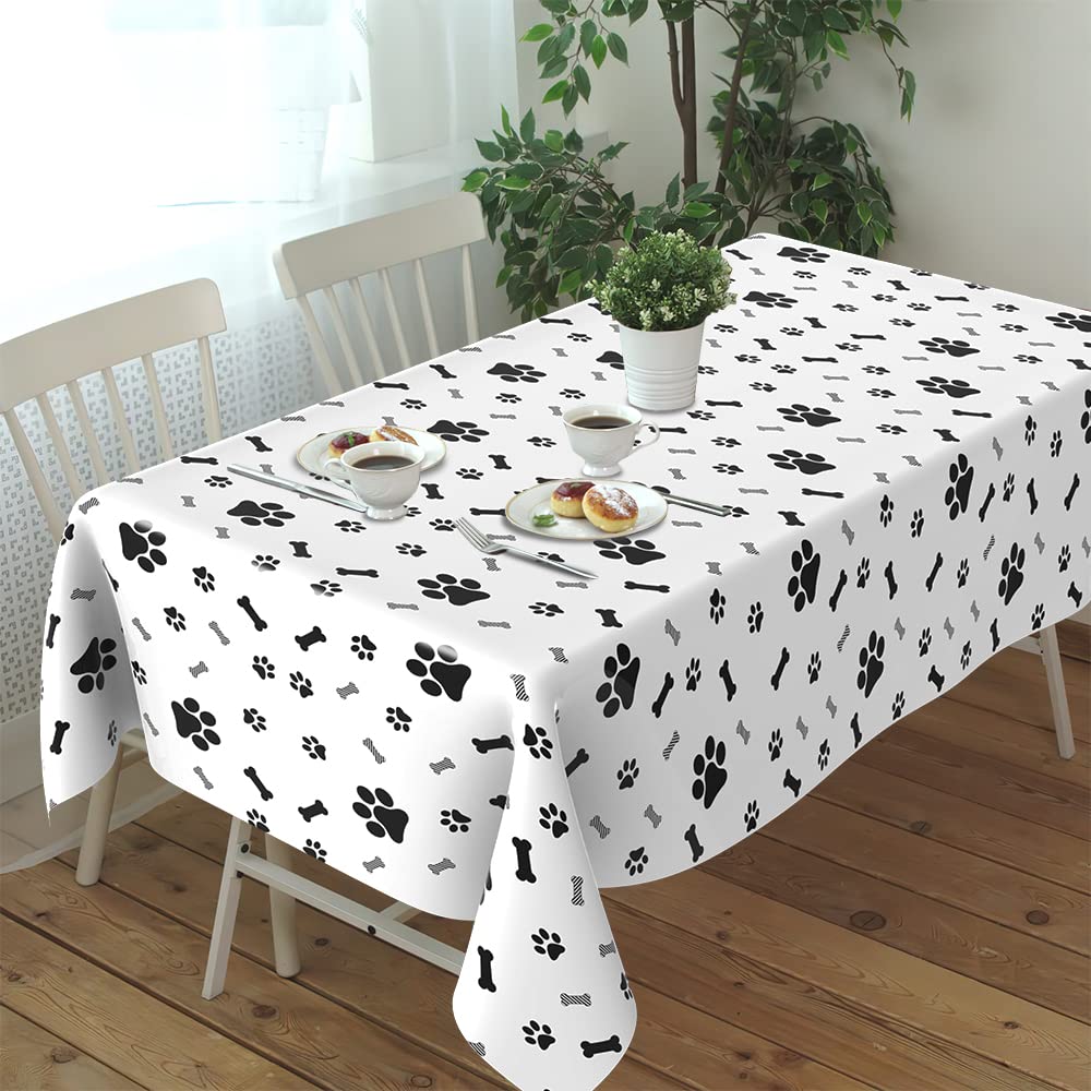 Qeymn Puppy Paw Print Plastic Tablecloth Table Cover, Pupply Paw Print Table Cloth, Disposable Rectangle Table Covers For Kids B